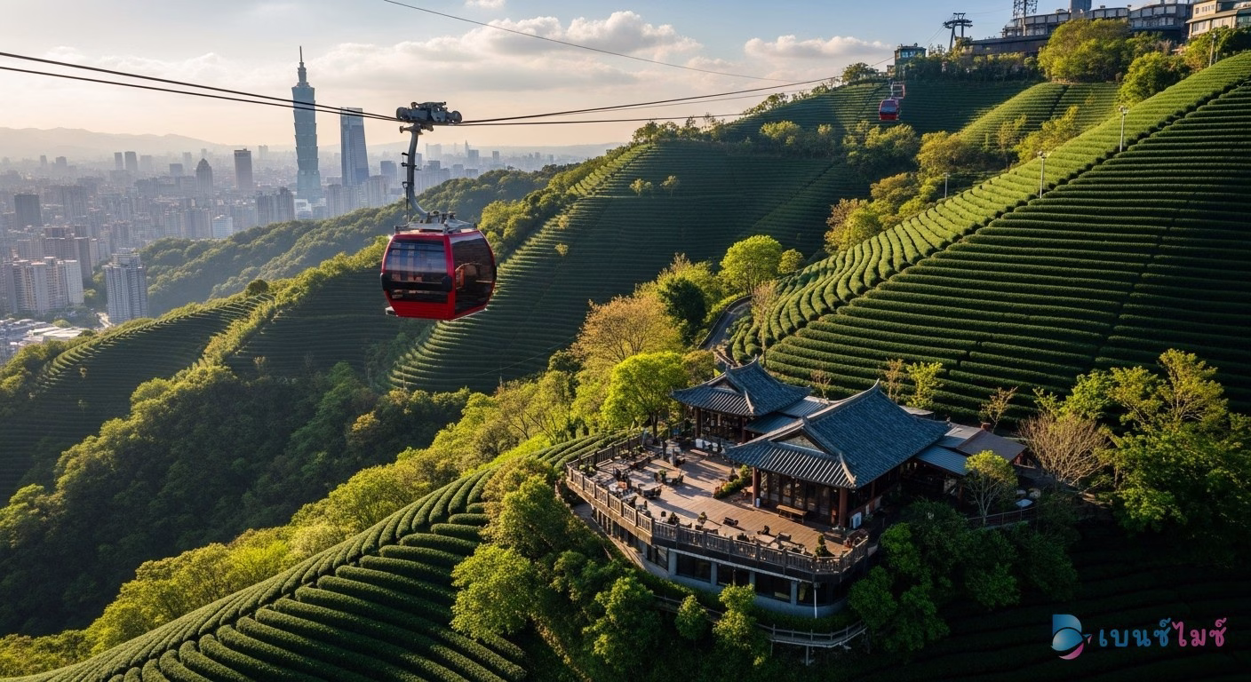 กระเช้า Maokong Gondola และร้านน้ำชาบนเขาชานเมืองไทเป