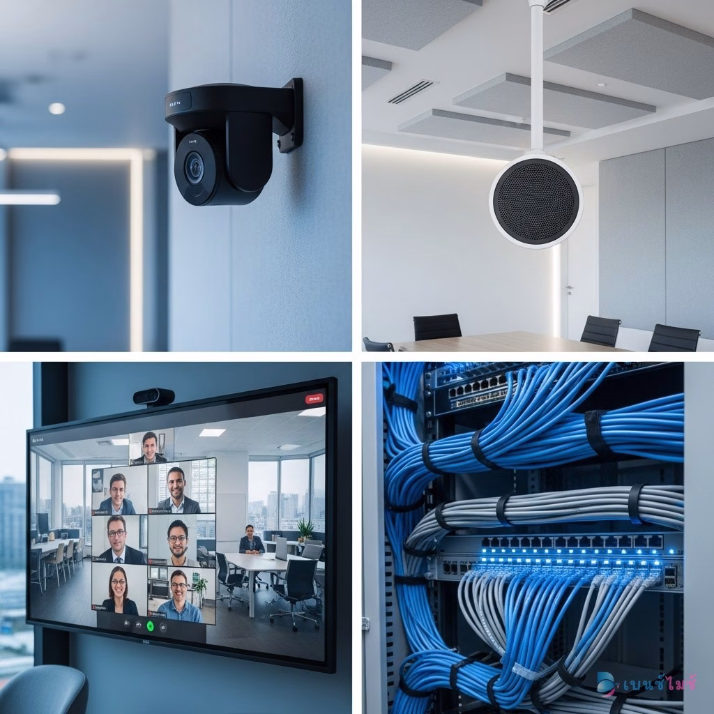 อุปกรณ์เทคโนโลยี Hybrid Meeting กล้อง ไมโครโฟน จอแสดงผล ระบบเครือข่าย