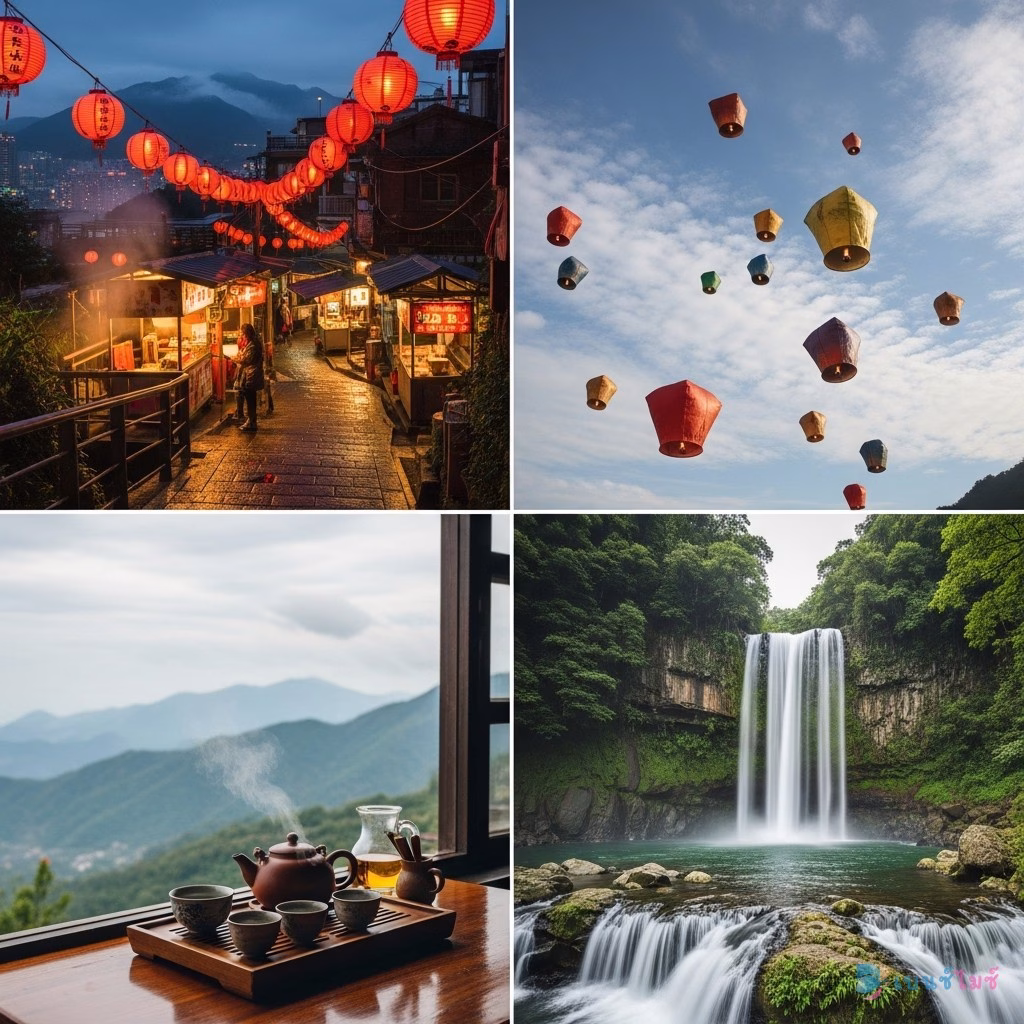 ไฮไลท์จิ่วเฟิ่นและสือเฟินไต้หวัน โคมไฟแดง โคมลอย ร้านชา น้ำตก