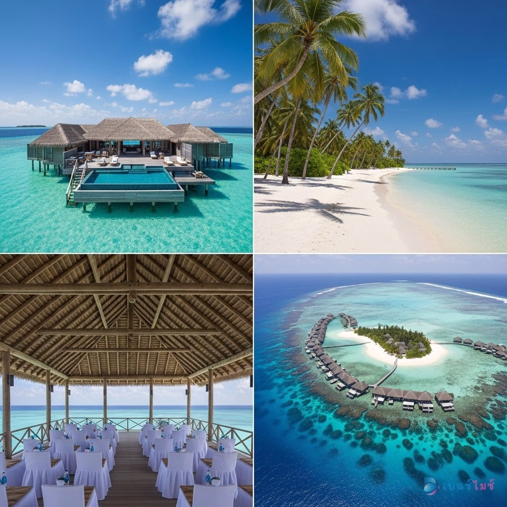 บรรยากาศรีสอร์ทมัลดีฟส์ วิลล่ากลางน้ำ ชายหาดส่วนตัว ห้องประชุมริมทะเล