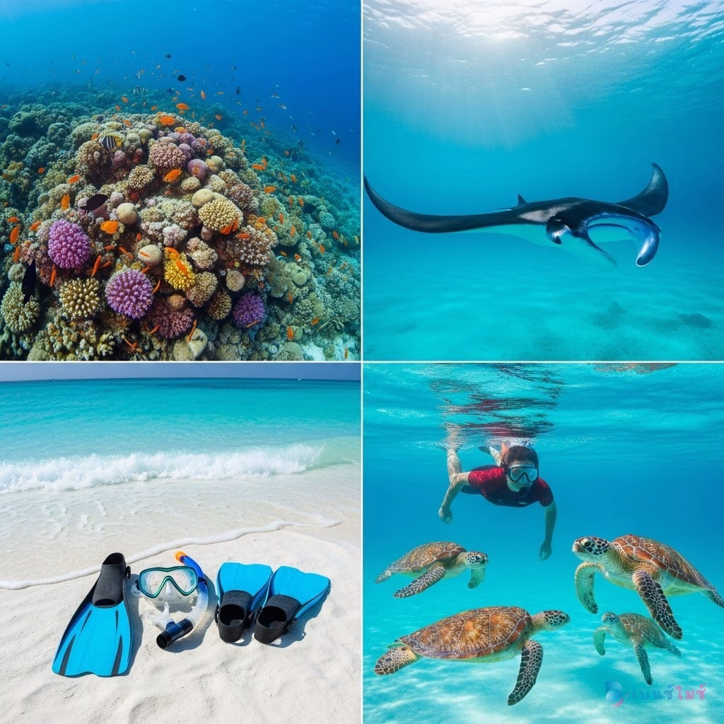 กิจกรรม Snorkeling ที่มัลดีฟส์ ปะการังสีสด ปลาเขตร้อน แมนตาเรย์