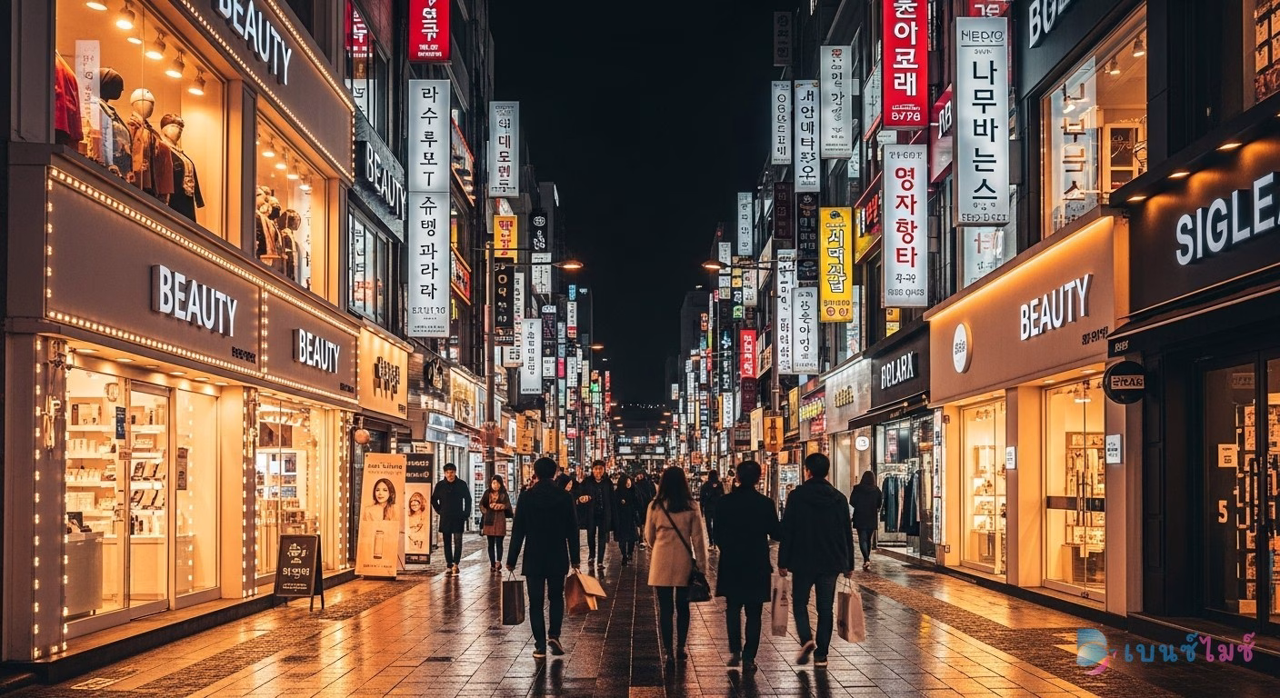 ถนนคนเดิน Myeongdong โซล ร้านค้าเครื่องสำอาง K-Beauty