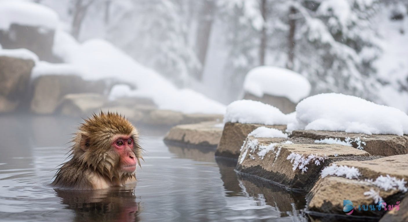 ลิงหิมะ แช่ออนเซ็น Jigokudani นากาโน ญี่ปุ่น
